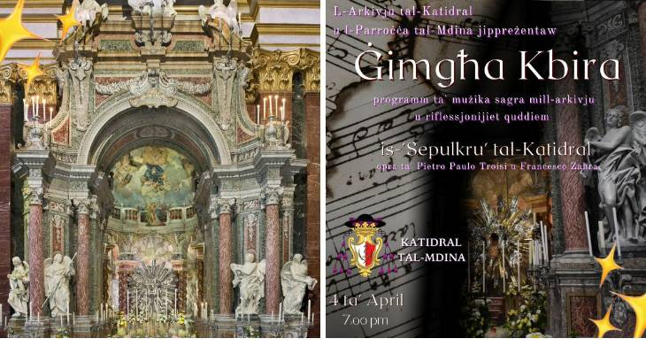 The parish of the Mdina Cathedral together with the archive’s board within the same entity will be organising ‘Ġimgħa Kbira’ - a musical-literary conc