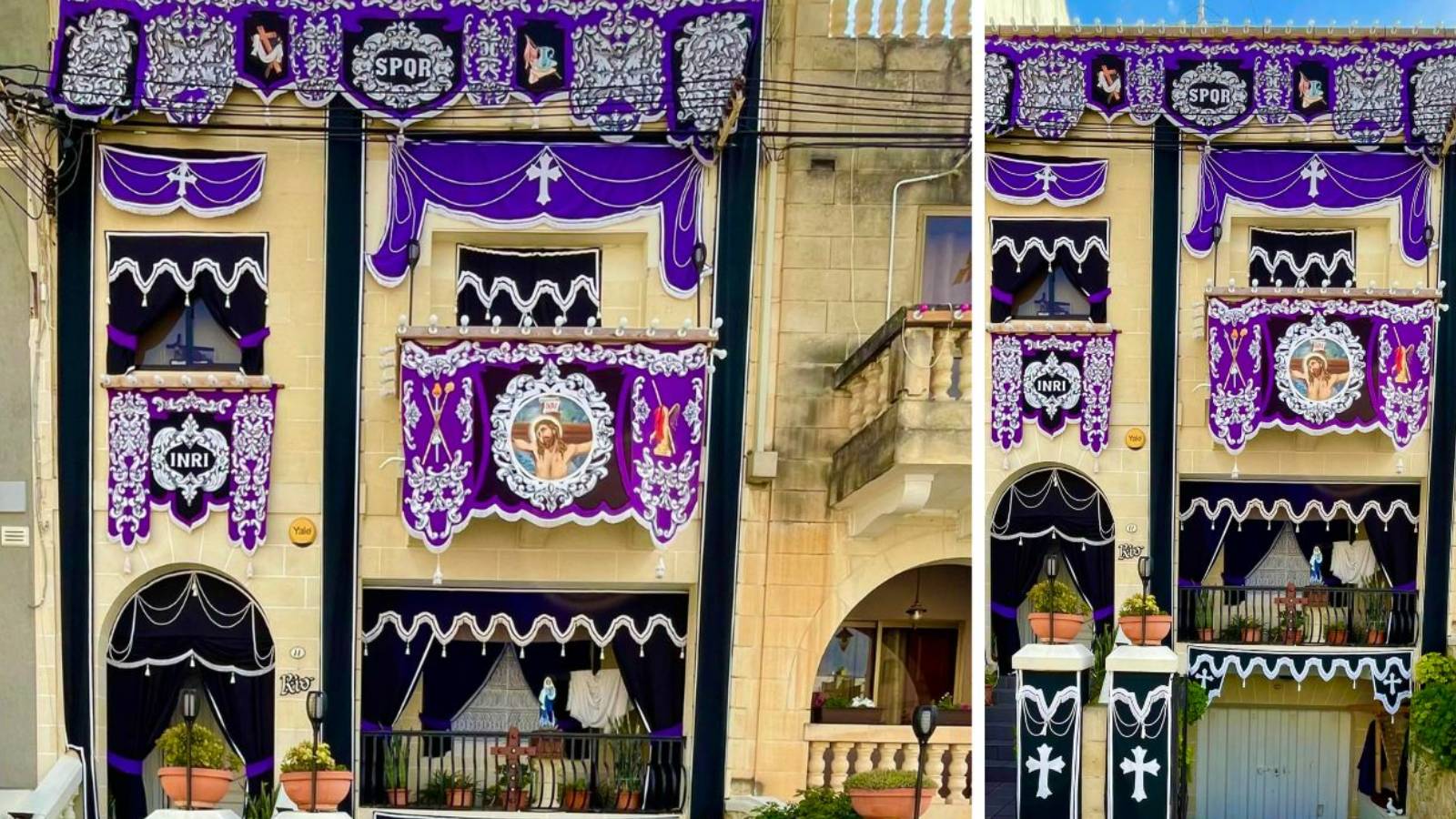 Look at that decor! Facade of Naxxar home all decked out for Good Friday