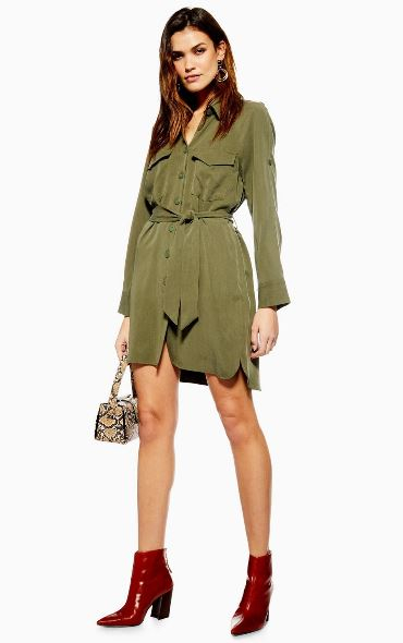 Topshop Khaki Utility Mini Dress