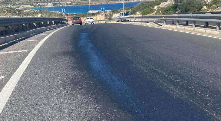 Attention all drivers who are headed in the direction of Mellieha! We have just been notified of a slippery substance which has been spilt on Mellieha
