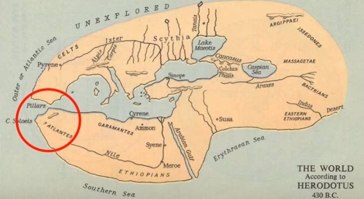 Atlantes map by Herodotus from 430 BC